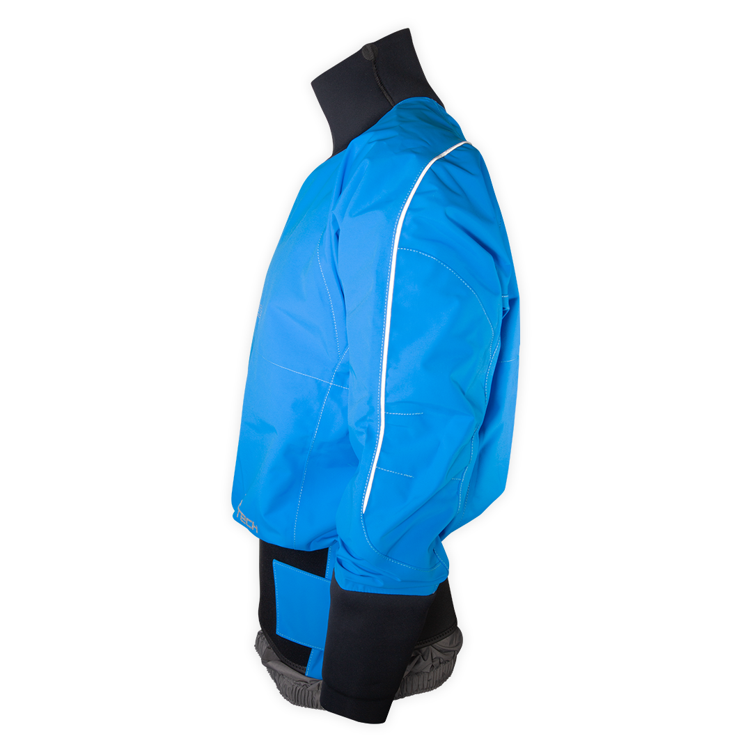 Anorak kayak étanche Hiptech Top bleu profil gauche coutures étanches Aquadesign