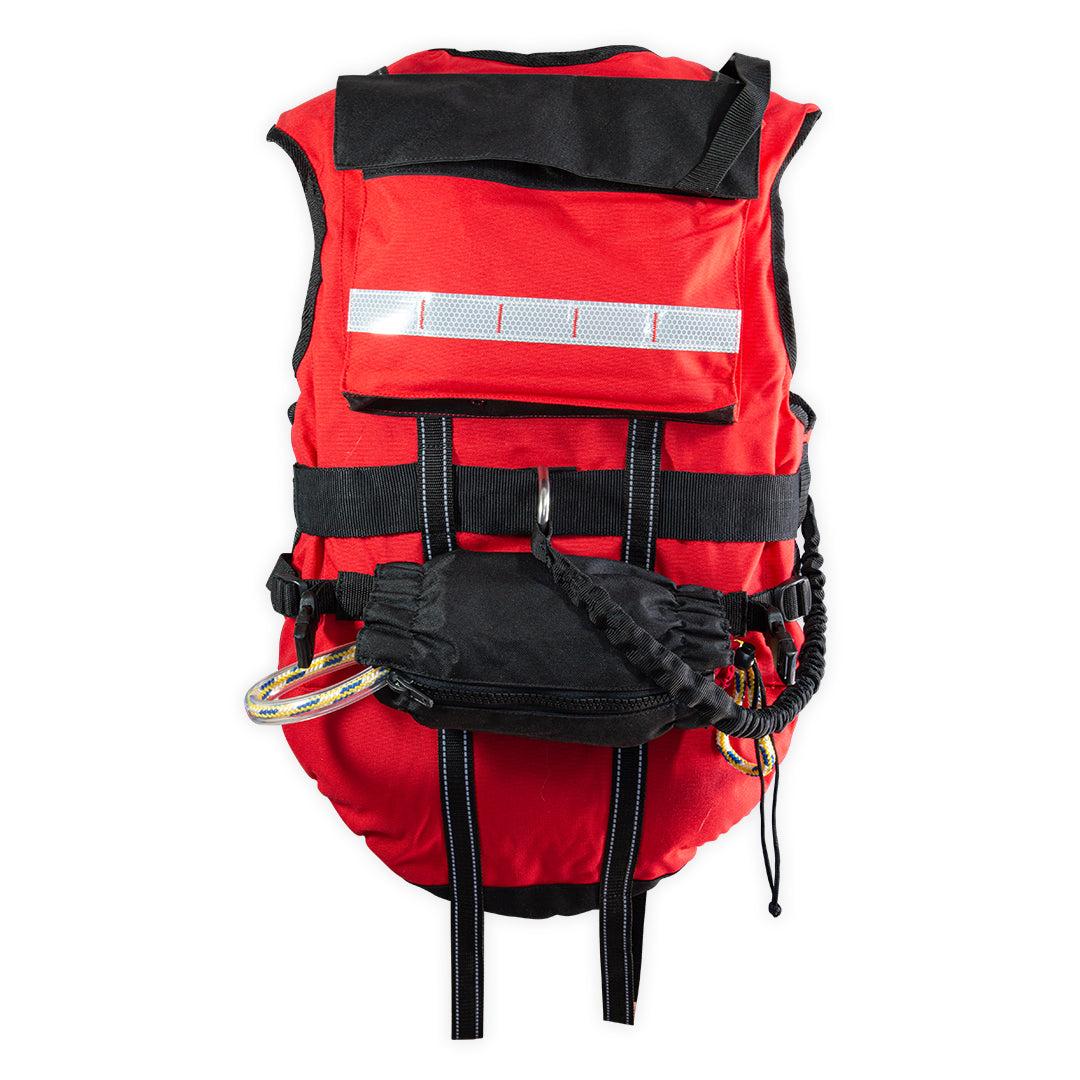 Gilet Rescue 70N rouge dos, poche rangement corde et bande réfléchissante dorsale – Aquadesign