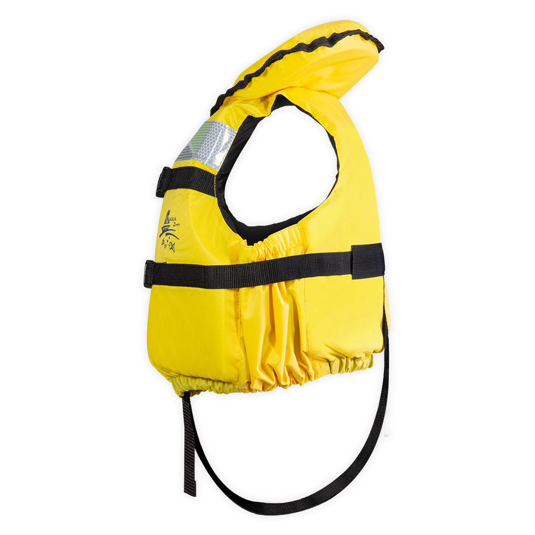 Gilet de sauvetage enfant Kid 100N jaune profil avec bande réfléchissante et col mousse – Aquadesign