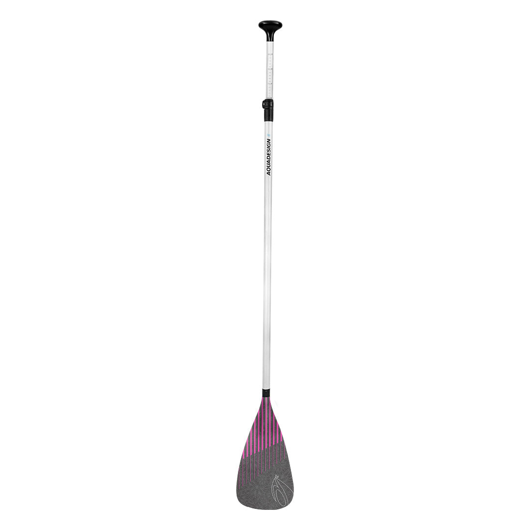 Pagaie SUP Instinct rose Aquadesign — pagaie réglable complète, tige blanche, pale graphite rose