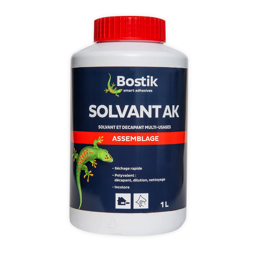 Solvant décapant Bostik AK 1 litre flacon blanc bouchon rouge assemblage néoprène