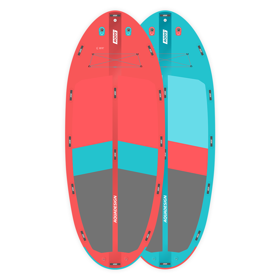 SUP gonflable géant Megacraft 17'1 rouge et bleu face dos 8 personnes Aquadesign