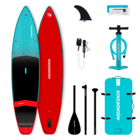 Image du pack de Stand up Paddle Tempo 11'6 avec les accessoires inclus dans le pack : Pagaie 3 parties, sac de transport, pompe SUP haute pression, leash de sécurité, kit de réparation et aileron
