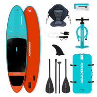 Image du pack de Stand up Paddle Django 10'8 avec les accessoires inclus dans le pack : Pagaie 3 parties, sac de transport, pompe SUP haute pression, leash de sécurité, kit de réparation et aileron