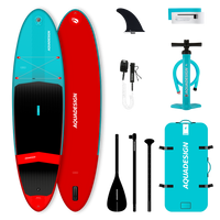 Image du pack de Stand up Paddle Kendo 10'6 avec les accessoires inclus dans le pack : Pagaie 3 parties, sac de transport, pompe SUP haute pression, leash de sécurité, kit de réparation et aileron