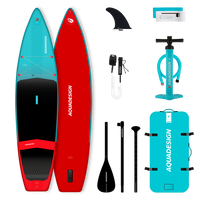 Image du pack de Stand up Paddle Arko 11' avec les accessoires inclus dans le pack : Pagaie 3 parties, sac de transport, pompe SUP haute pression, leash de sécurité, kit de réparation et aileron