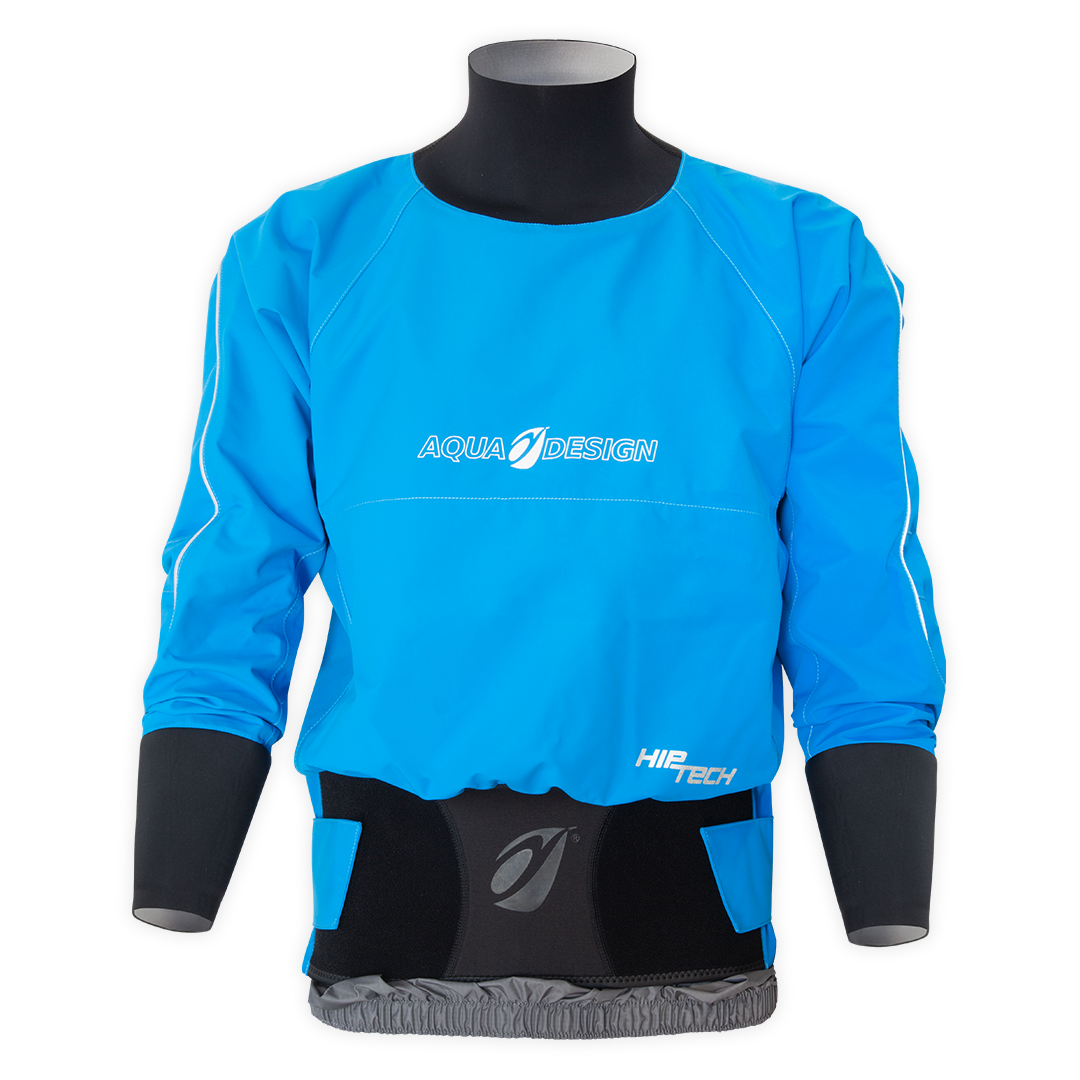 Anorak kayak étanche Hiptech Top bleu face avant sur mannequin Aquadesign
