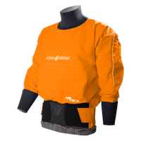 Anorak kayak étanche Hiptech Top orange vue 3/4 avant sur mannequin Aquadesign