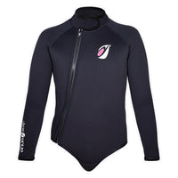 Bolero néoprène Frio 5mm noir face, logo rose Aquadesign, zip frontal, taille XXS