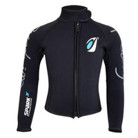 Bolero néoprène Spark Junior 3mm noir accents bleus, vue face, taille 10/12 ans, Aquadesign