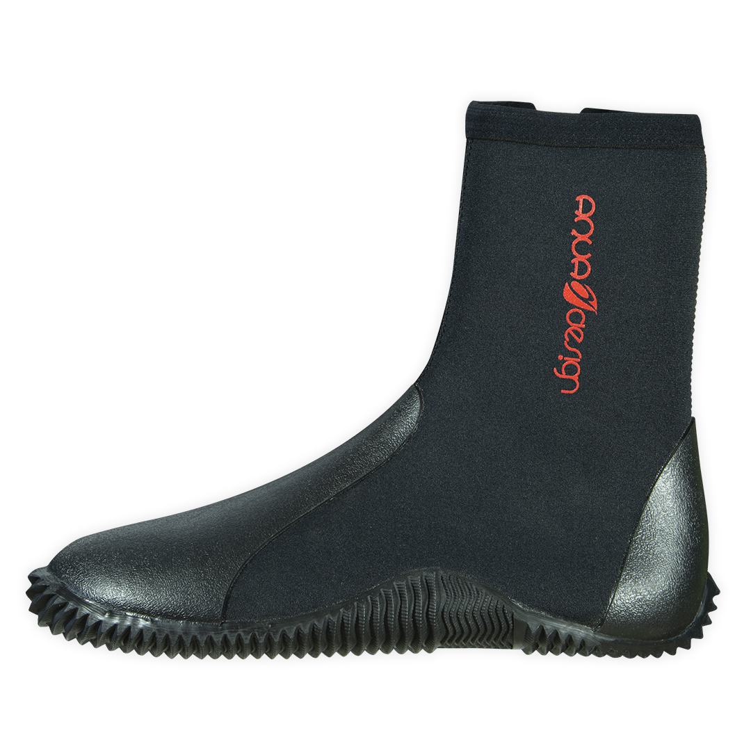 Botillon néoprène Alpine 5mm noir profil extérieur, fermeture éclair et logo rouge, Aquadesign