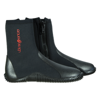 Botillons néoprène Alpine 5mm noirs rouges duo angle ouvert, zip latéral et coque avant, Aquadesign