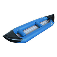 Canoë gonflable Hypalon Explorer II bleu Aquadesign — vue 3/4 avant, 2 places rivière