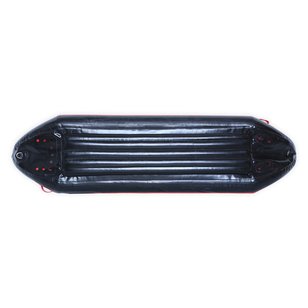 Canoë gonflable Hypalon Explorer II rouge Aquadesign — fond noir dessous, coque anti-abrasion