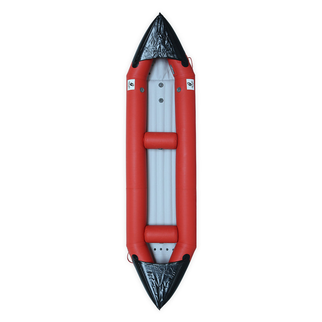 Canoë gonflable Hypalon Explorer II rouge Aquadesign — vue de dessus, intérieur 2 places
