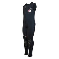 Long john néoprène enfant Moby Junior 4mm noir vue 3/4, genouillères et logo rose Aquadesign