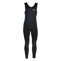 Combinaison Long John Mook 4mm néoprène noir, vue de face avec genouillères hexagonales intégrées, Aquadesign