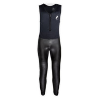 Combinaison Long John Nagual 7mm néoprène noir avec rubber brillant aux jambes, vue de face, zip frontal, Aquadesign