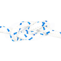 Corde de ligne de vie blanche et bleue, détail nœud de jonction plat, tresse résistante, Aquadesign