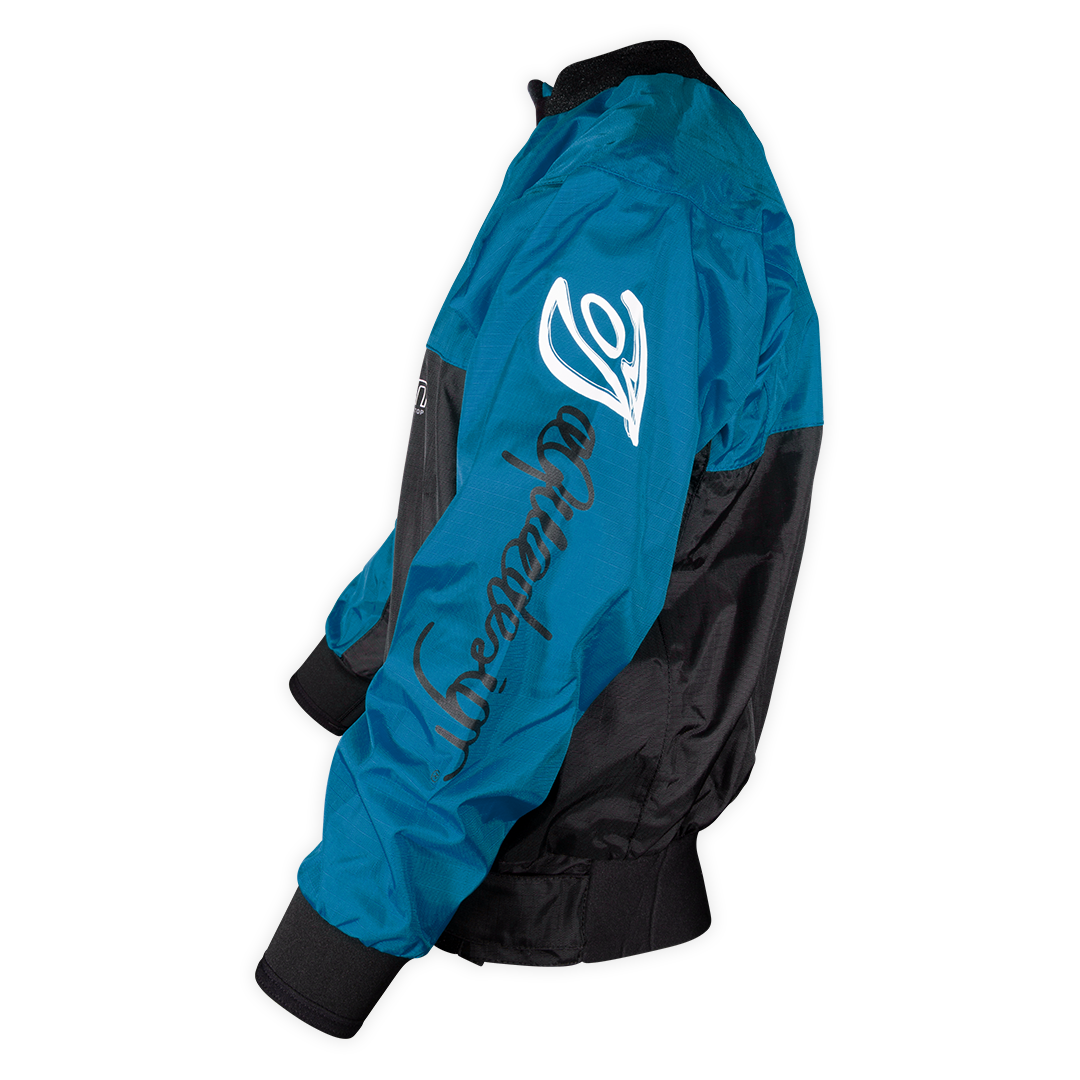 Coupe-vent kayak SUP Racing Aquadesign bleu et noir, vue de profil, studio
