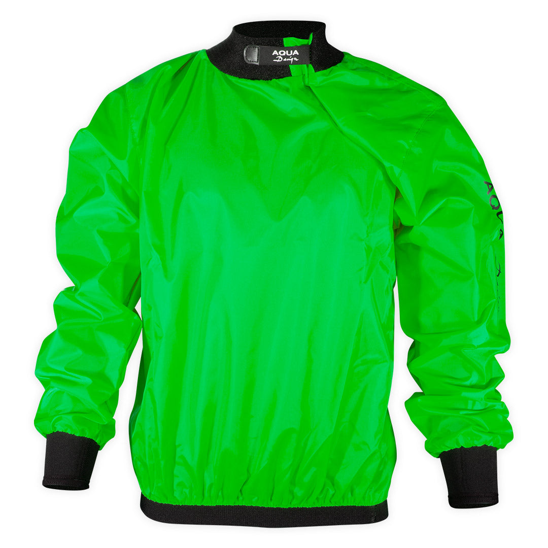Coupe-vent Touring vert fluo kayak vue face studio manchettes noires Aquadesign