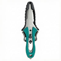 Couteau de sécurité kayak Everguard lame inox dentélée, manche turquoise et gris avec crochet coupe-ligne Aquadesign