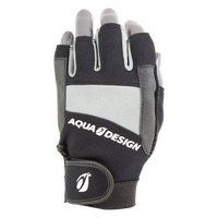 Gants mitaines néoprène Summer Aquadesign, main gauche face, paume grise et néoprène noir