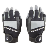 Gants mitaines néoprène Summer Aquadesign, paire complète vue face paume grise, logo AQUADESIGN