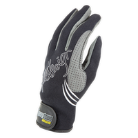 Gants Greydown noirs vue 45°, Amara grise perforée paume, voile et kayak Aquadesign