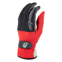 Gants Redstuff rouge noir vue 45°, paume crème renforcée, grip voile et kayak Aquadesign
