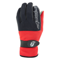 Gants néoprène Redstuff rouges et noirs face extérieure, bande velcro poignet, voile eaux vives Aquadesign