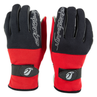 Paire gants Redstuff rouge noir face extérieure gauche et droite, néoprène voile Aquadesign