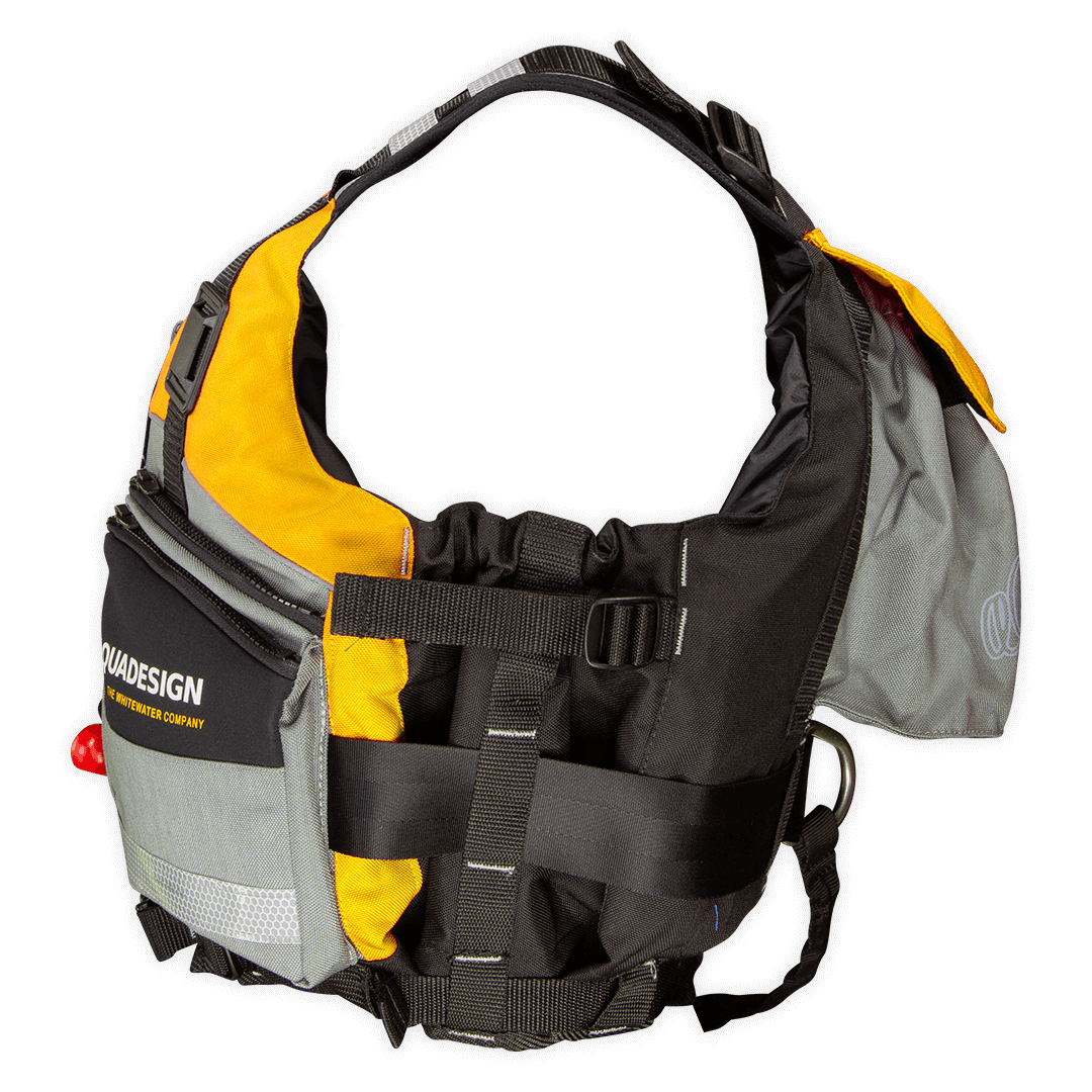 Gilet aide à la flottabilité 70N Trisuli jaune Aquadesign, vue profil montrant volume et sangles