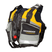 Gilet aide à la flottabilité 70N Trisuli jaune Aquadesign, vue 3/4 avant avec poche étanche