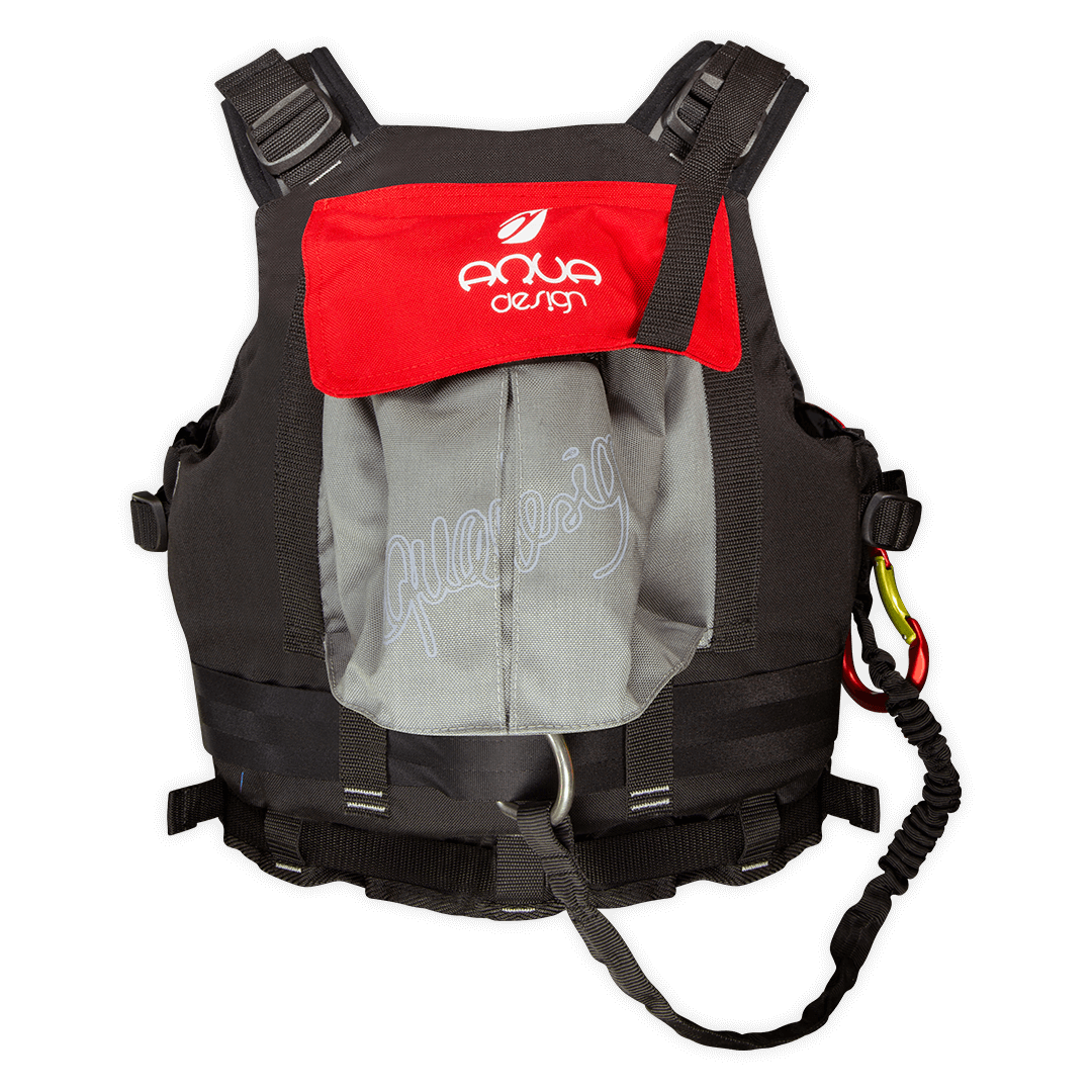 Gilet aide à la flottabilité 70N Trisuli rouge Aquadesign, vue de dos avec bretelles et scratch