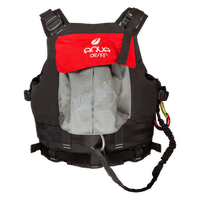 Gilet aide à la flottabilité 70N Trisuli rouge Aquadesign, vue de dos avec bretelles et scratch