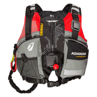 Gilet aide à la flottabilité 70N Trisuli rouge Aquadesign, vue de face avec étiquette taille M/L