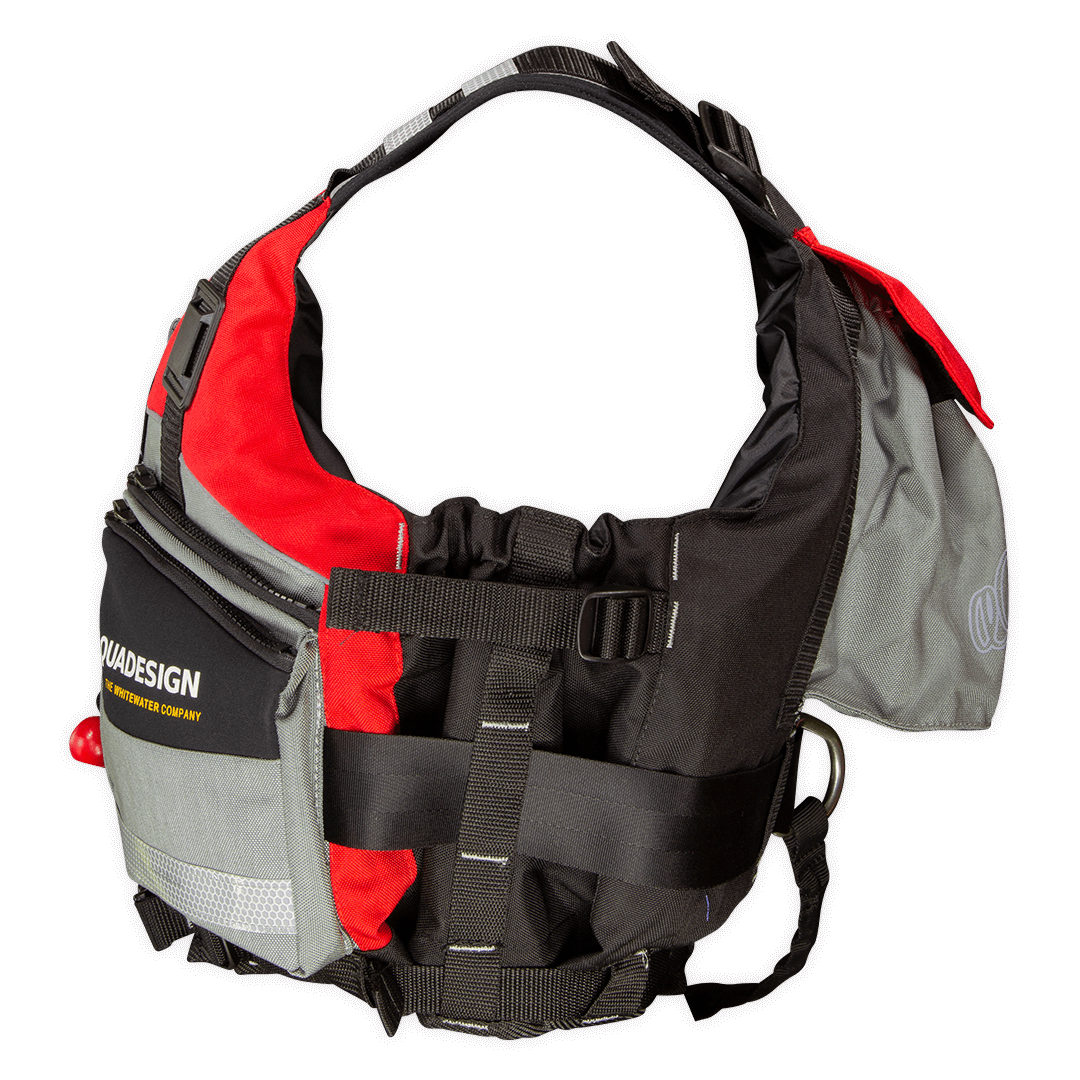 Gilet aide à la flottabilité 70N Trisuli rouge Aquadesign, vue profil montrant volume et sangles