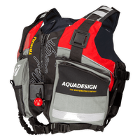 Gilet aide à la flottabilité 70N Trisuli rouge Aquadesign, vue 3/4 avant avec poche étanche