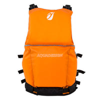 Gilet kayak Seal 70N orange dos, logo Aquadesign dos plat pour confort en kayak