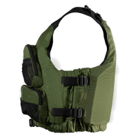 Gilet kayak pêche Kaaki 50N vert kaki vue profil, coupe courte pour position assise en kayak