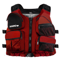 Gilet d'aide à la flottabilité kayak pêche Kaaki 50N rouge face avant, poches accessoires pêche
