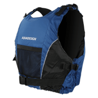 Gilet d'aide à la flottabilité Ola 50N bleu vue 3/4 côté gauche poches latérales visibles – Aquadesign