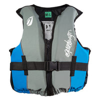 Gilet d'aide à la flottabilité Outdoor Pro 70N gris bleu Aquadesign, face avec zip et boucle ventrale