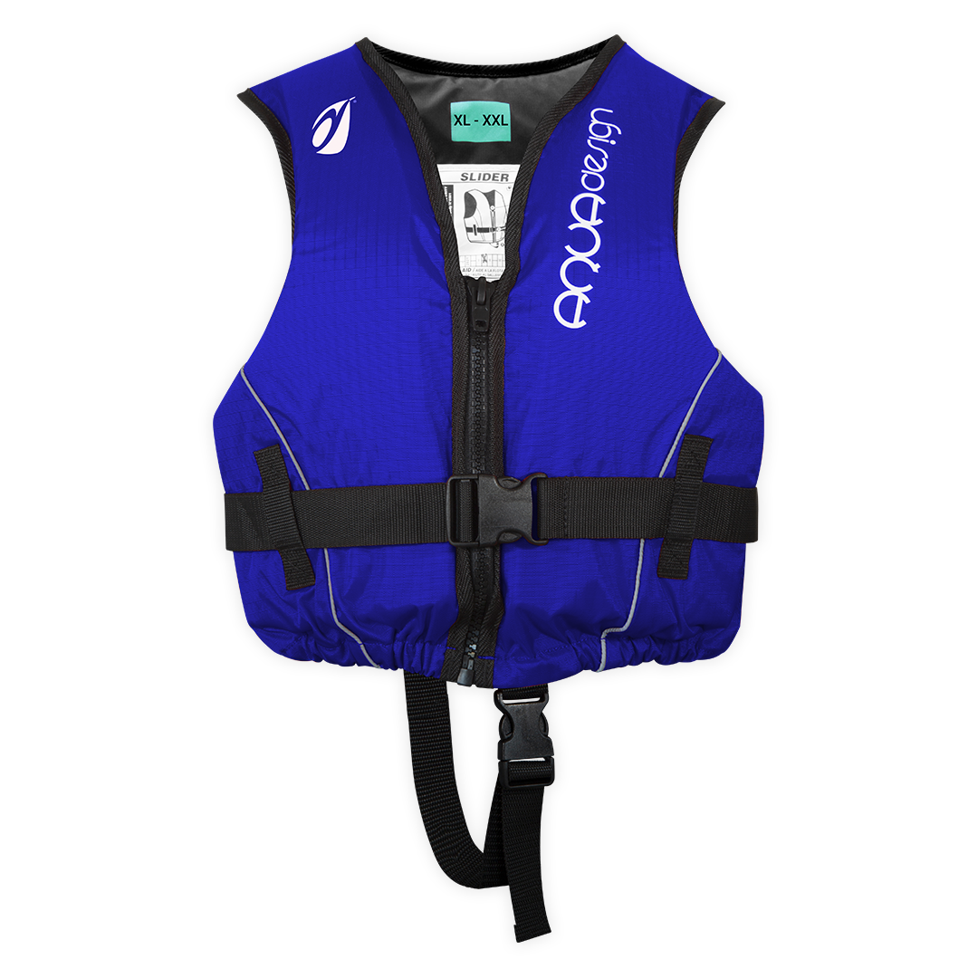 Gilet d'aide à la flottabilité 50N Slider Colors Aquadesign bleu taille XL/XXL, face, studio