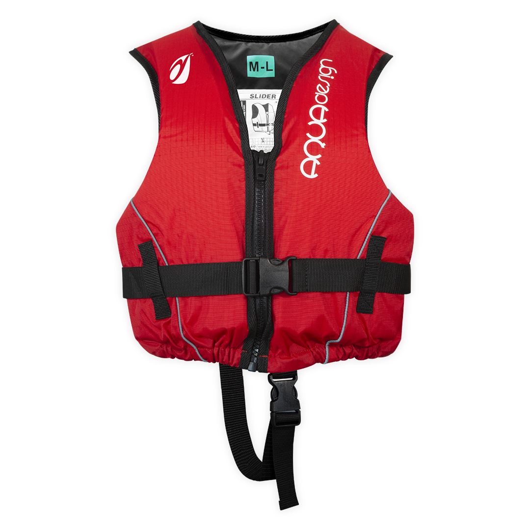 Gilet d'aide à la flottabilité 50N Slider Colors Aquadesign rouge taille M/L, face, studio