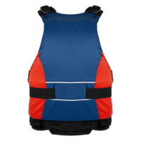 Gilet Twist Club 70N kayak bleu et rouge, vue de dos avec sangle lombaire, style épuré, Aquadesign