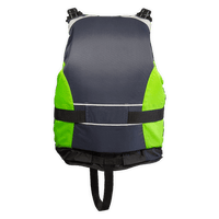 Gilet Twist Club+ 70N kayak vert vif et gris, vue de dos avec sangle lombaire réglable, Aquadesign