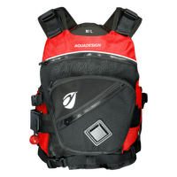 Gilet d'aide à la flottabilité 50N Upano Aquadesign rouge, face avec pochette et sangles, studio