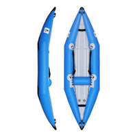 Kayak gonflable Hypalon K-Air 300 bleu Aquadesign — dessus et profil, 1 place eaux vives